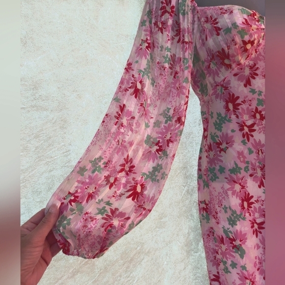 RIXO 100% Silk Pink & Green Floral Dress (Nwot) - Picture 5 of 9